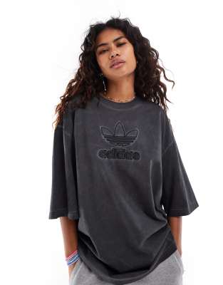 adidas Originals - Adilenium - Oversize-T-Shirt in Schwarz mit Kleeblatt-Logo