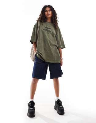 adidas Originals Adilenium oversized trefoil tee in olive