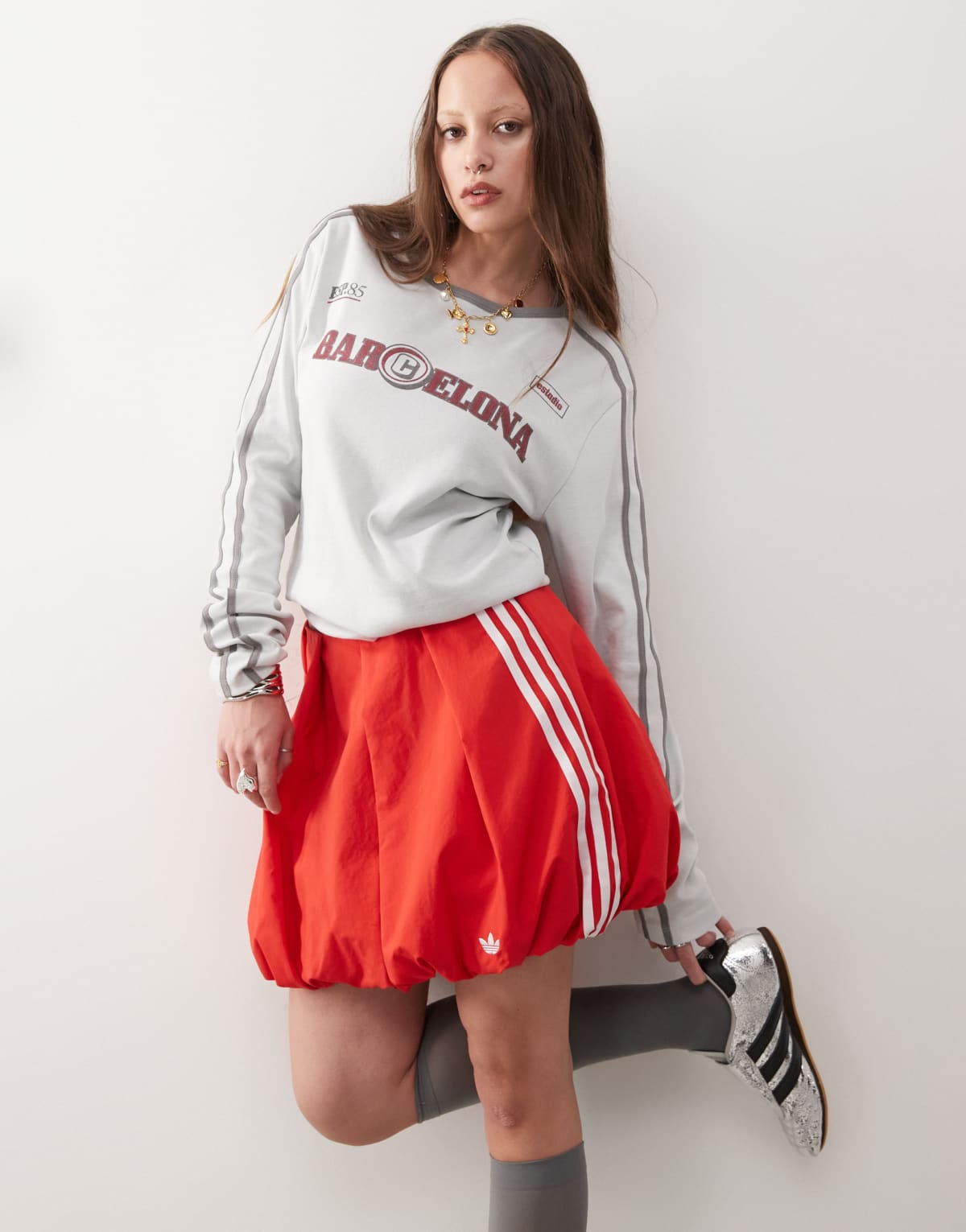 adidas Originals Adilenium Season 3 bubble mini skirt in red