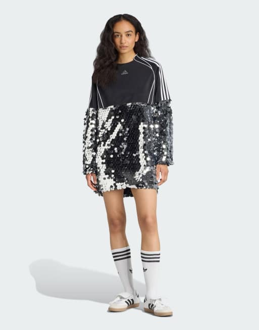adidas Originals – Adilenium Season 4 Teamgeist – Czarna cekinowa sukienka mini