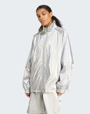 adidas Originals Adilenium season 4 teamgeist oversized silver track top in silver metallic