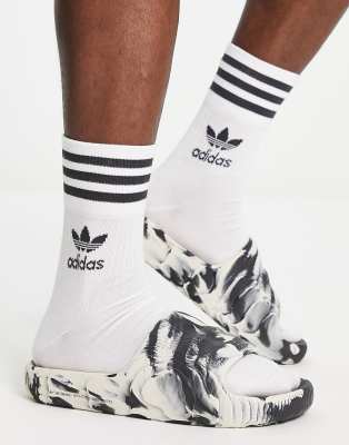 ADIDAS ORIGINALS ADILETTE 22 SLIDERS IN BLACK AND WHITE-MULTI