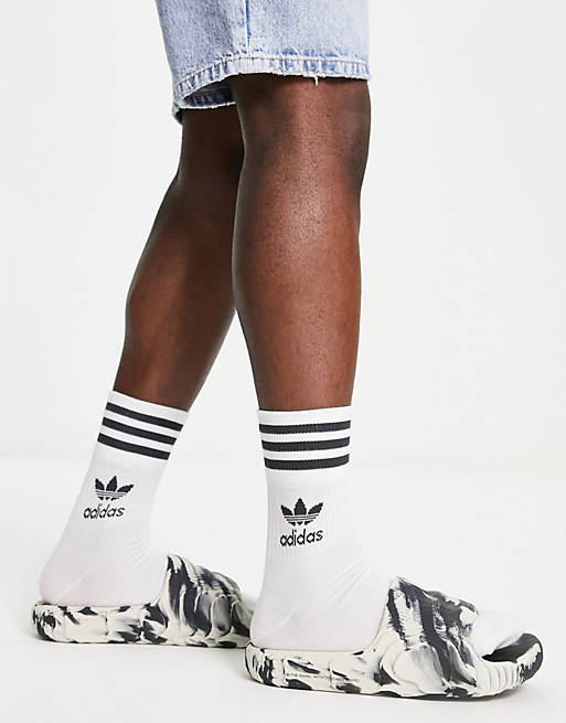 adidas Originals Adilette 22 sliders in black and white | ASOS