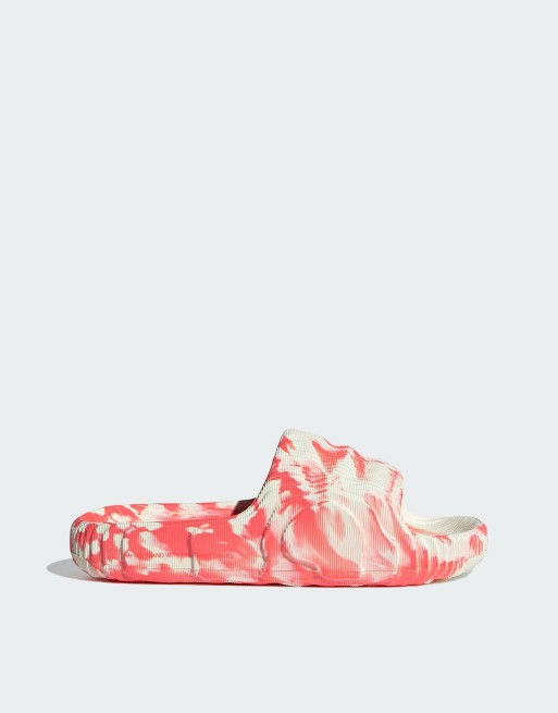 adidas Originals - Adilette 22 - Slippers met marmerprint in wit en rood