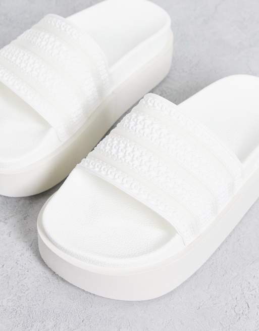 adidas Originals Adilette Bonega platform sliders in off white