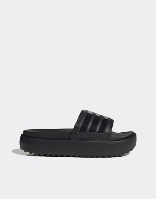 adidas Originals – Adilette – Czarne klapki na platformie