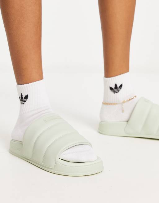 adidas Originals adilette essential sliders in sage green | ASOS