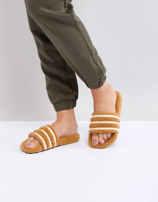 Tan adidas sale slides