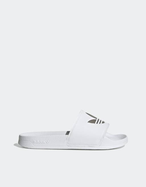 adidas Originals - Adilette Lite - Claquettes à logo trèfle - Blanc et argenté