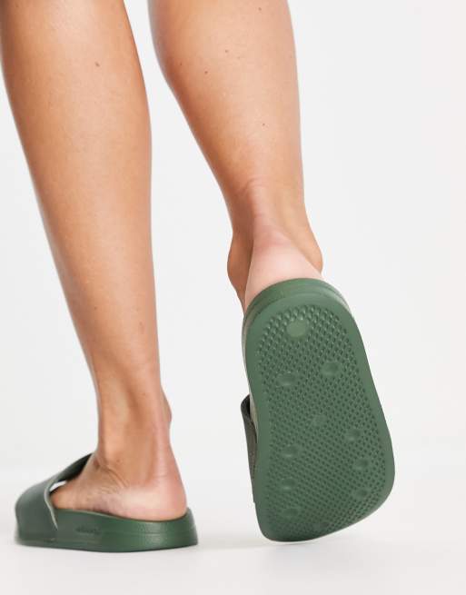 adidas Originals Adilette lite sliders in dark green