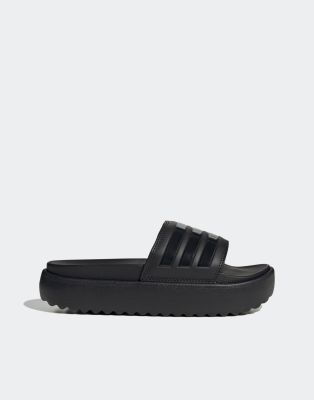 adidas Originals Adilette platform sliders in black - ASOS Price Checker