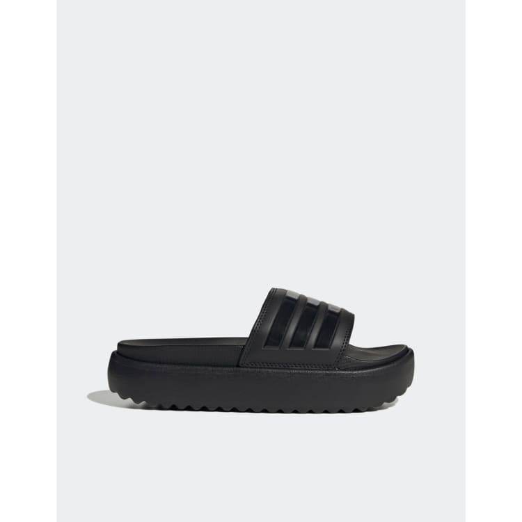 adidas Originals Adilette platform sliders in black ASOS