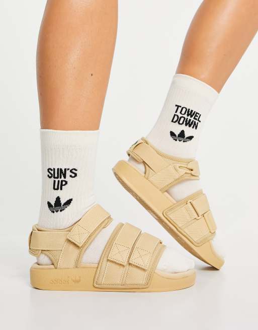 Adidas Originals Adilette Sandals In Beige Asos
