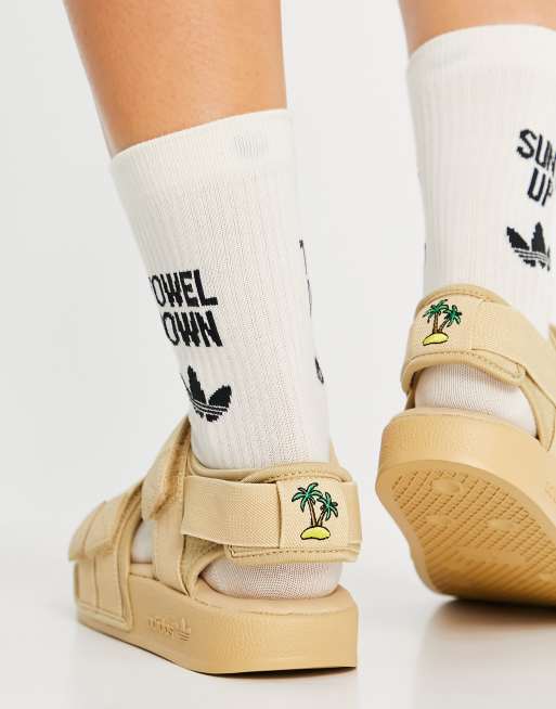 Adidas Originals Adilette Sandals In Beige Asos