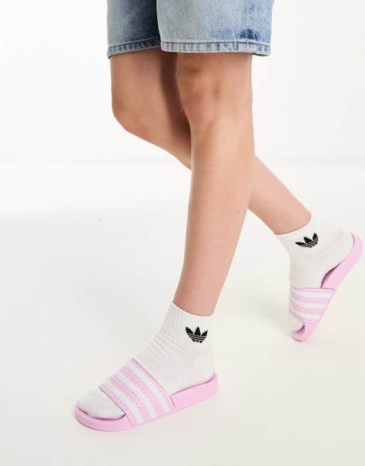 adidas Originals Adilette Slider in Rosa und WeiB