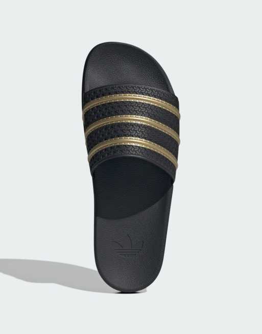 adidas Originals – Adilette – Slider in Schwarz und Gold, 2 von 5