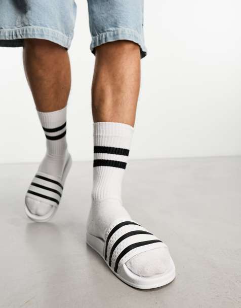 adidas Originals – Adilette –  Slider in Weiß und Schwarz