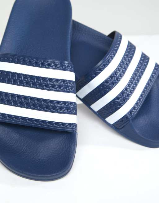 adidas Originals Adilette Slider Sandals In Navy And White