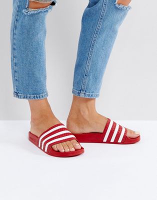 adidas Originals Adilette Slider Sandals In Red | ASOS