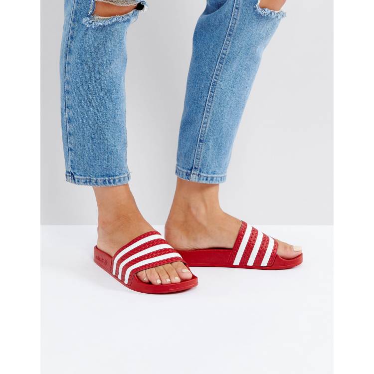 Red adidas store slides womens