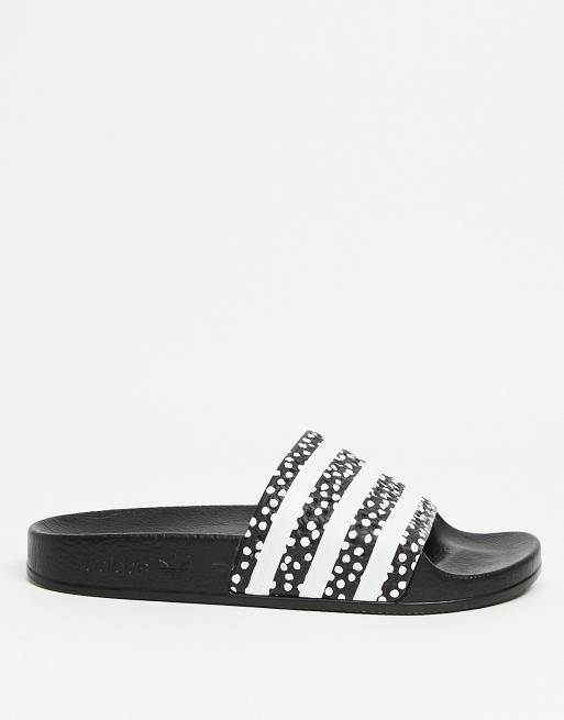 Adidas originals adilette sliders in black 2025 with polka dots