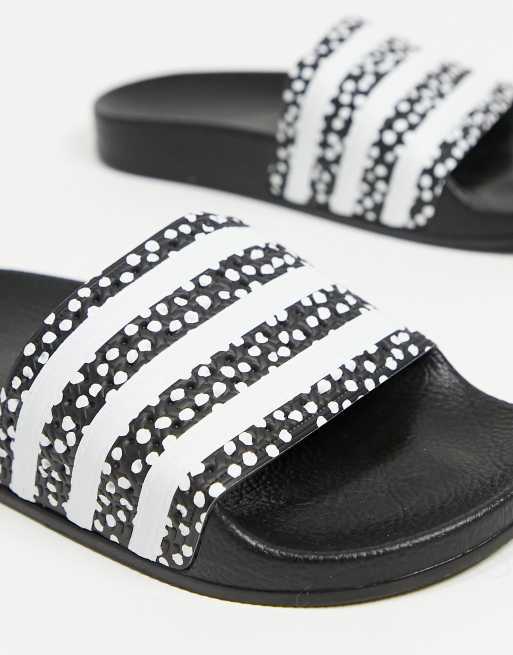 Adidas originals adilette sliders in black 2025 with polka dots