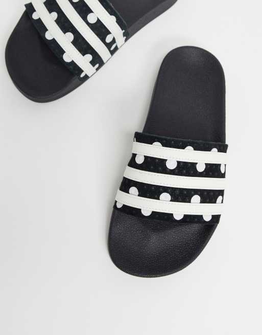 Adidas originals adilette sliders store in black with polka dots