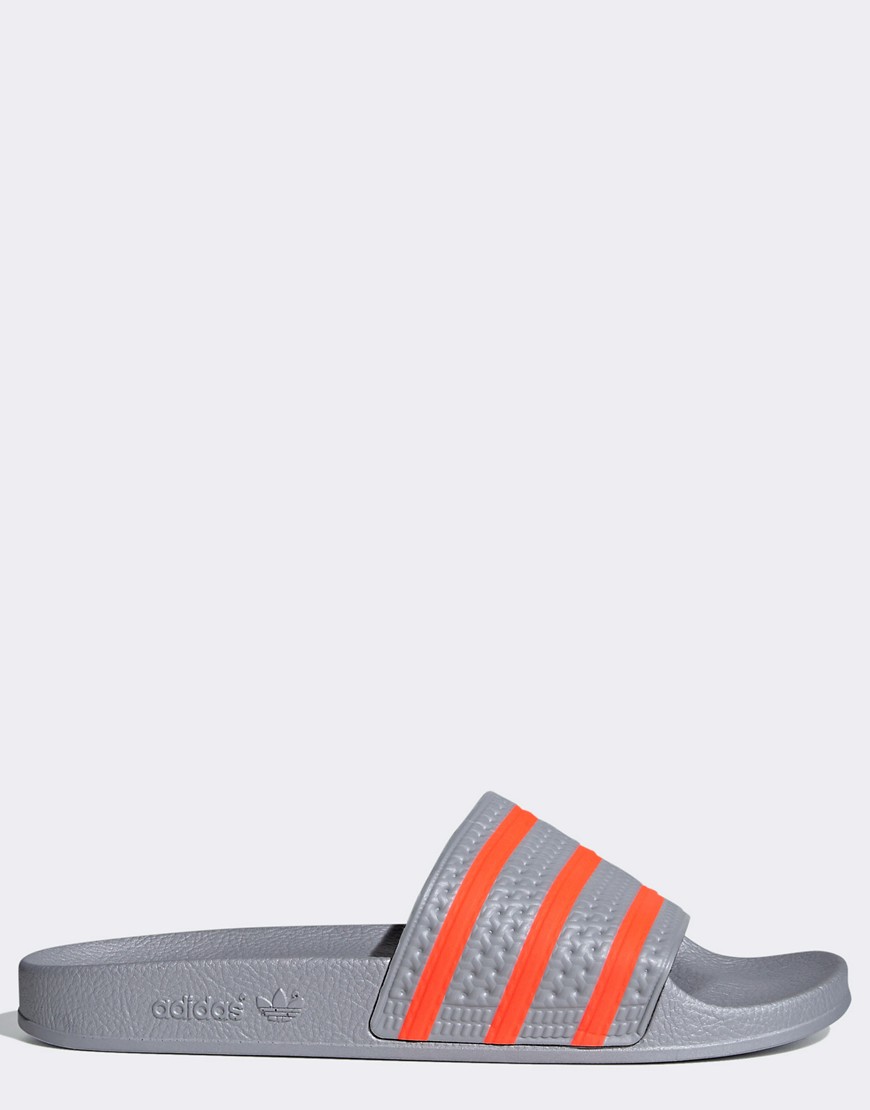 Adidas Originals adilette sliders in gray and orange-Grey