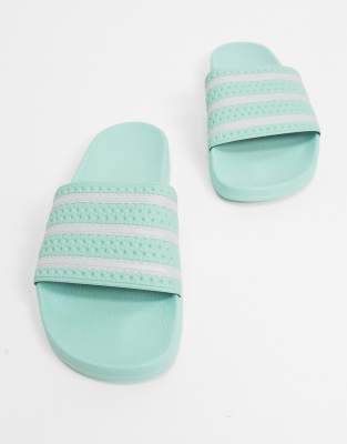 mint green adidas sliders