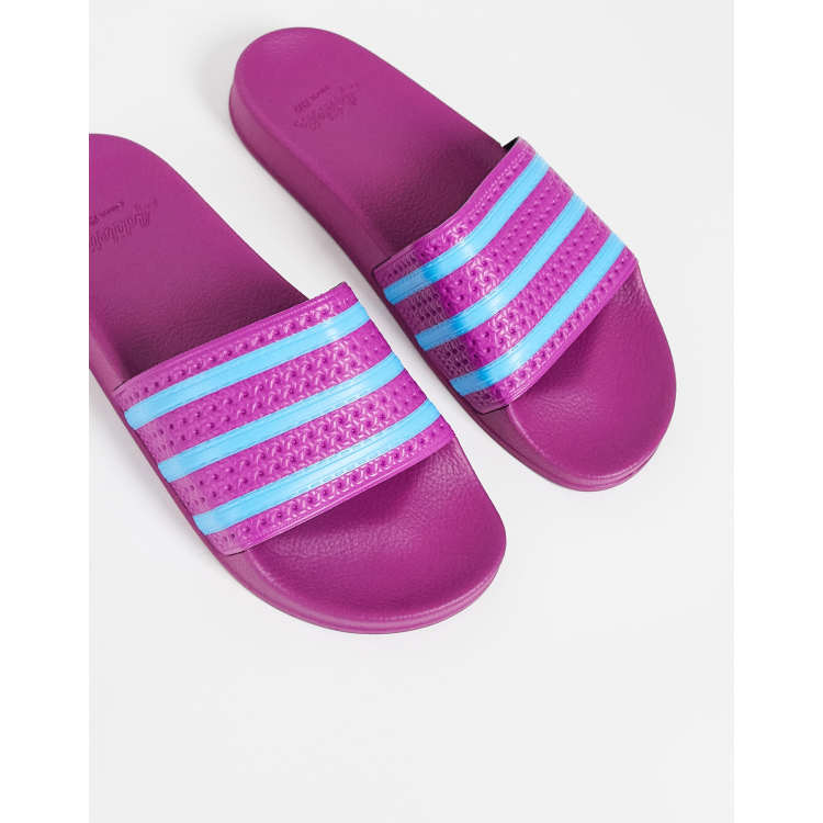 adidas Originals Adilette sliders in pink and sky blue ASOS