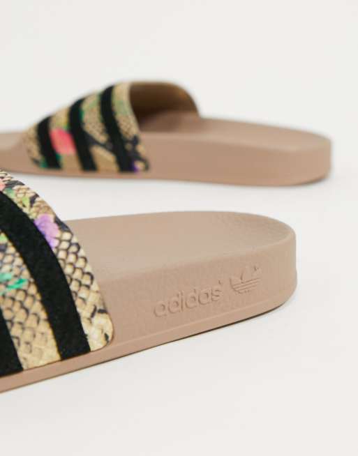 adidas Originals adilette sliders in snake print