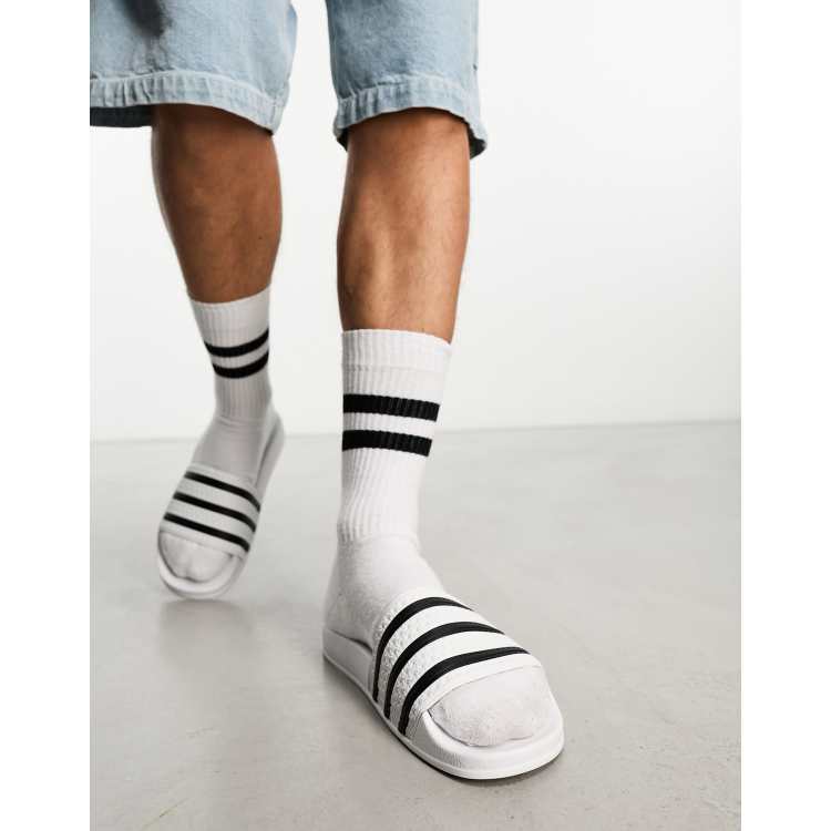 adidas Originals Adilette sliders in white and black ASOS