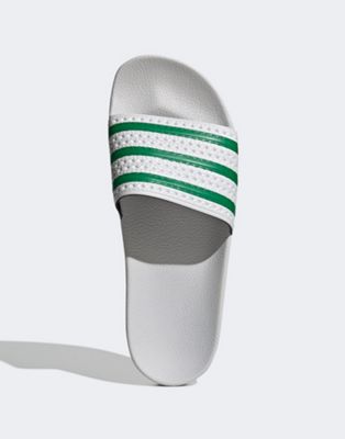 green and white adidas sliders