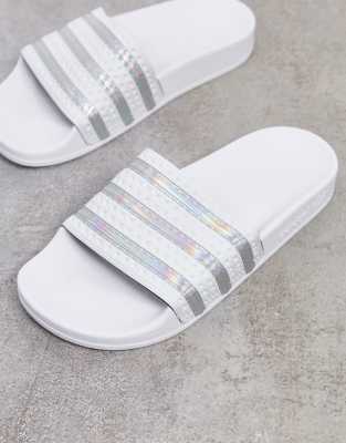 adidas originals adilette sliders in silver