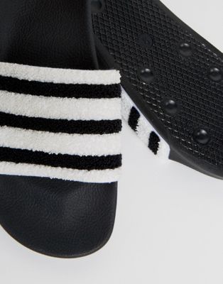 adidas originals adilette slides in black toweling