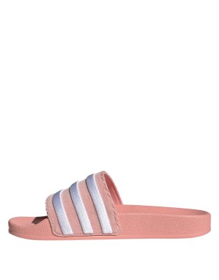 pink velvet adidas slides