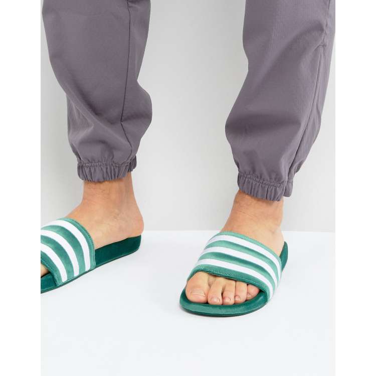 adidas Originals Adilette Velvet Slider Flip Flops In Green BY9907 ASOS