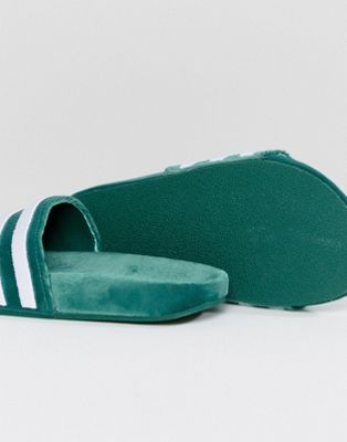 green velvet adidas slides
