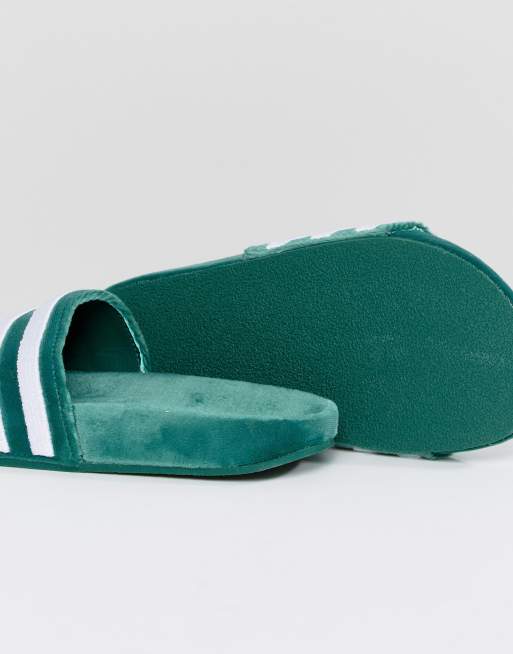 Green velvet adidas store slides