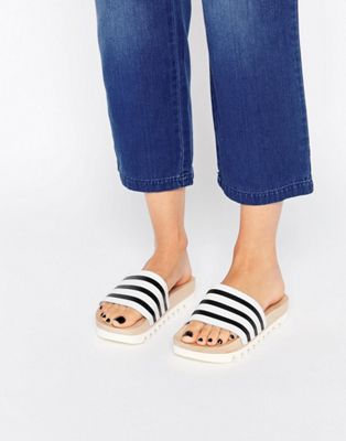 adidas Originals Adilette Wooden Sole Slider Flat Sandals | ASOS