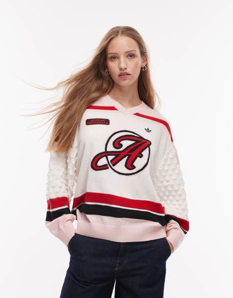 adidas Originals Adiluna oversized knit jersey in pink and white