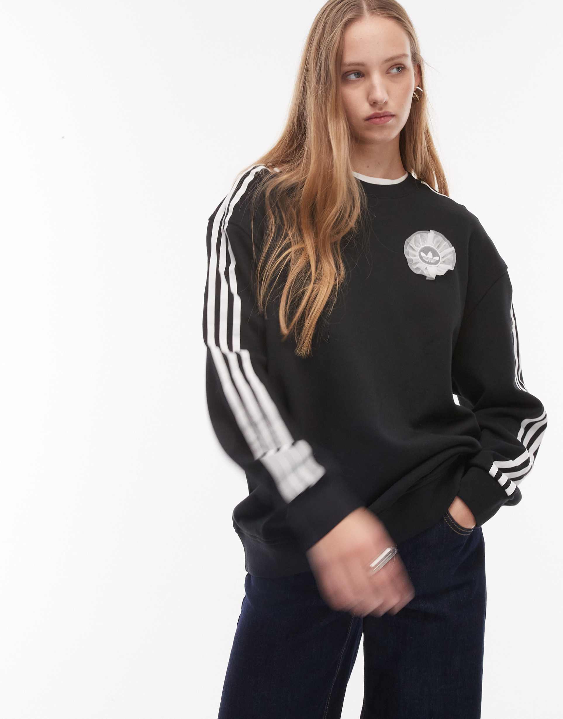 adidas originals adiluna ruffle logo detail sweatshirt in black