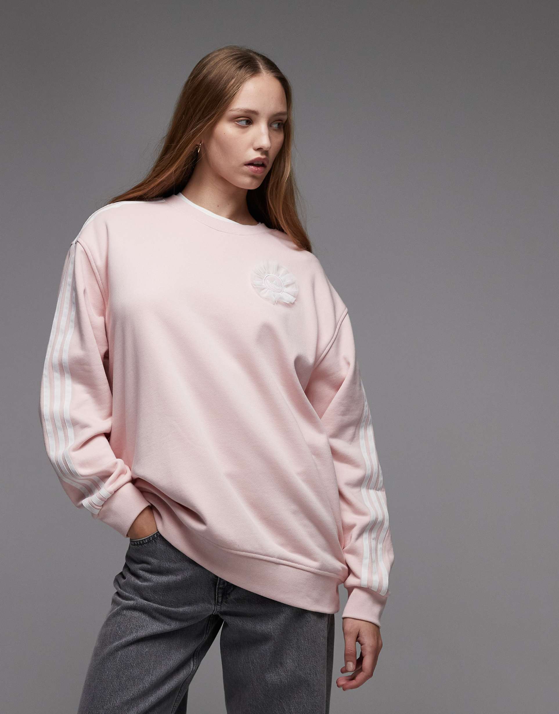 adidas originals adiluna ruffle logo detail sweatshirt in pink