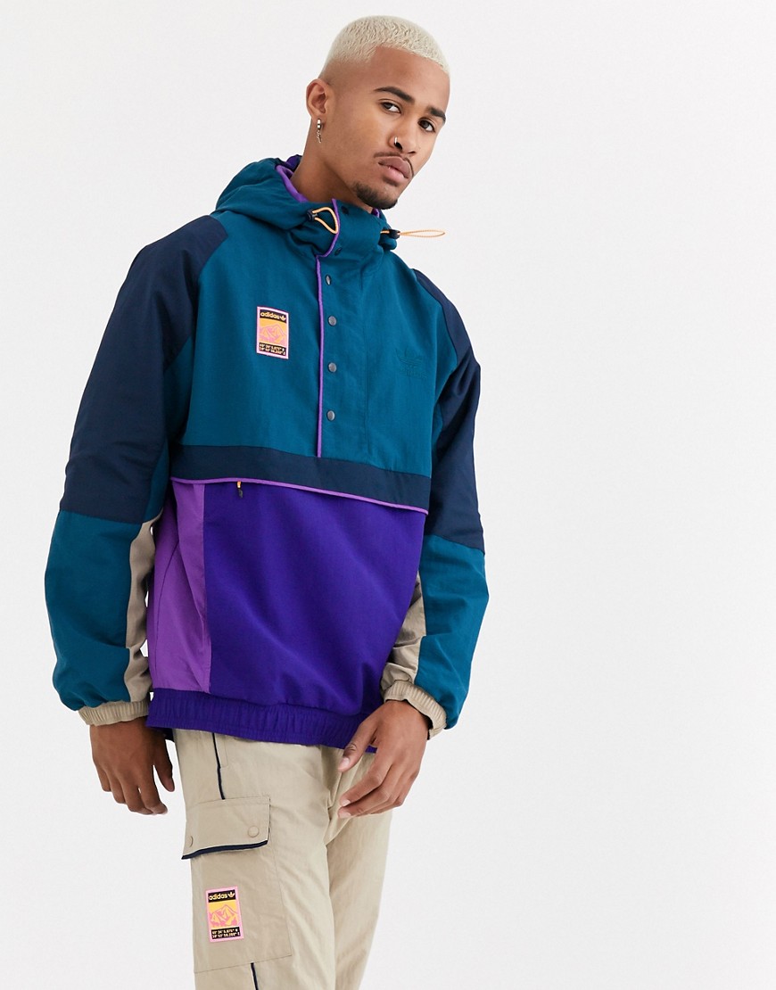 Adidas Originals adiplore half zip jacket with hood in purple