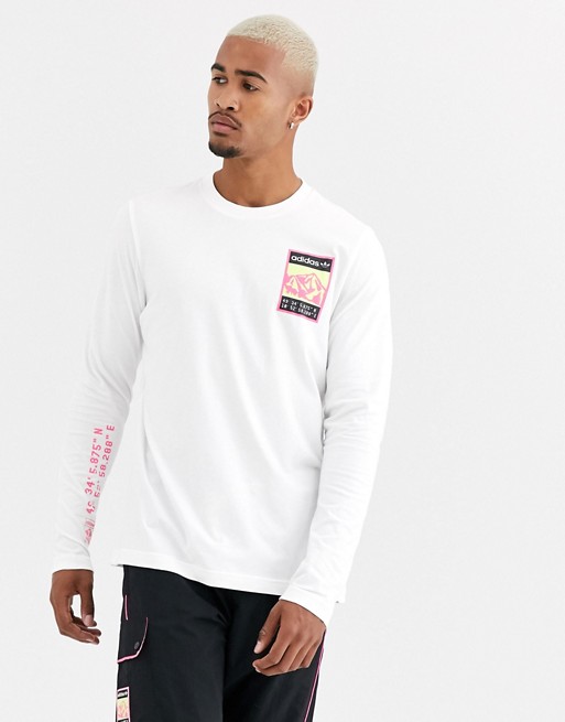 adidas Originals adiplore long sleeve t-shirt with arm print in white