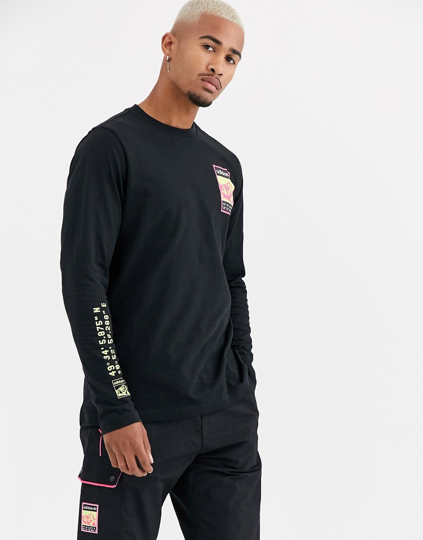 adidas Originals - Adiplore - T-shirt a maniche lunghe con stampa nera-Nero