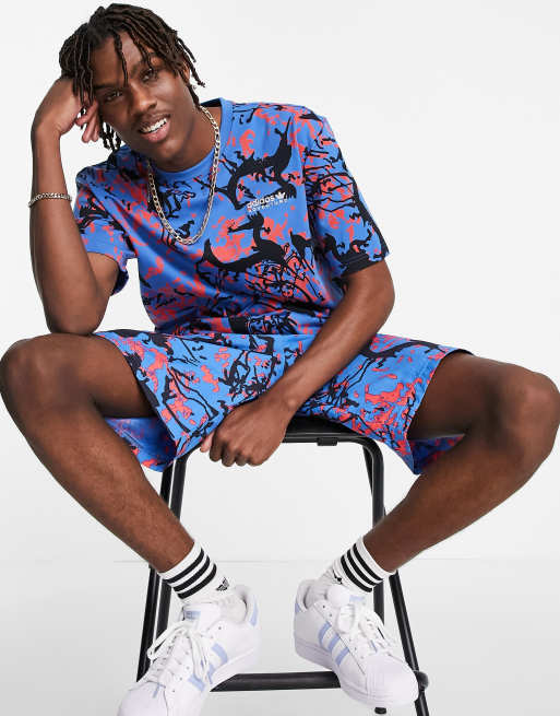 adidas Originals Adventure all over print t-shirt in blue