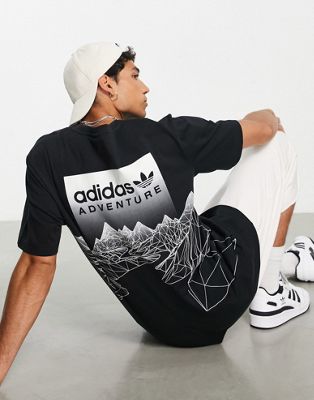 adidas Originals Adventure back print mountain t-shirt in black - ASOS Price Checker