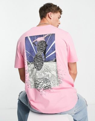 adidas Originals Adventure back print runner t-shirt in pink