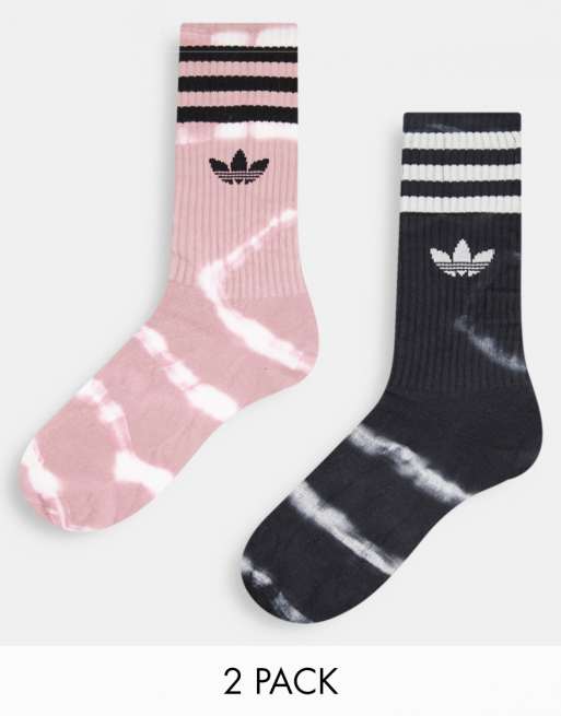 adidas Originals Adventure Batik 2 pack crew socks in black and magic mauve